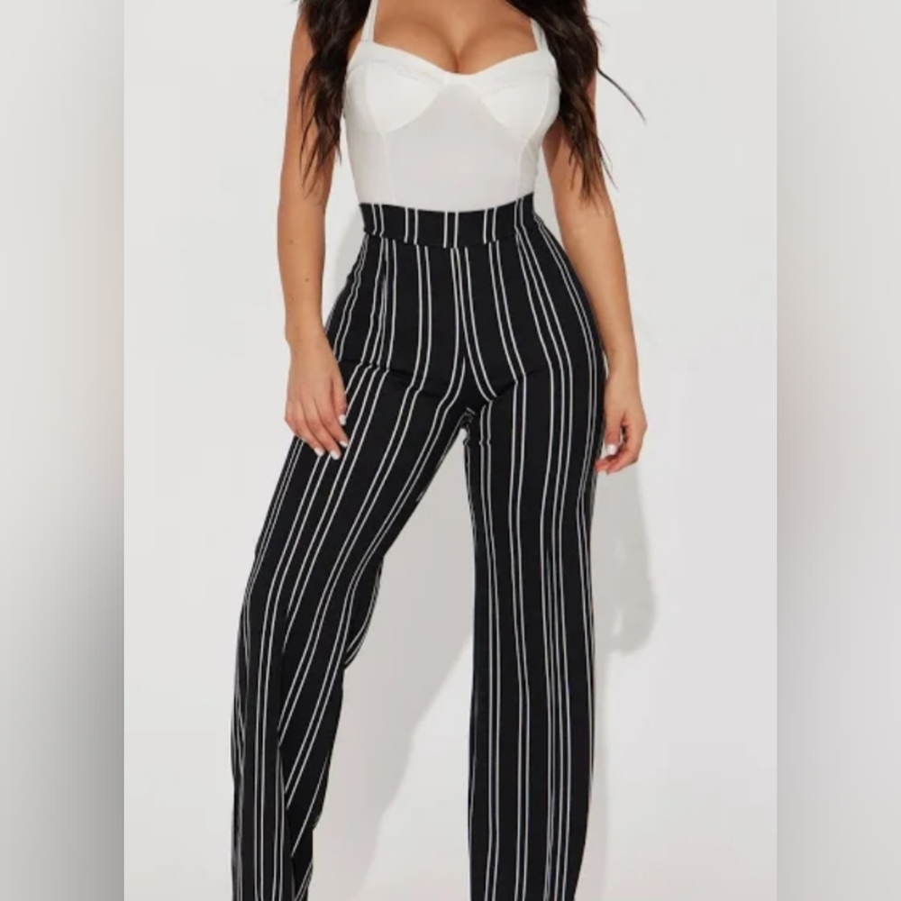 Fashion Nova High-Waisted Black and White Stripe Dress Pants